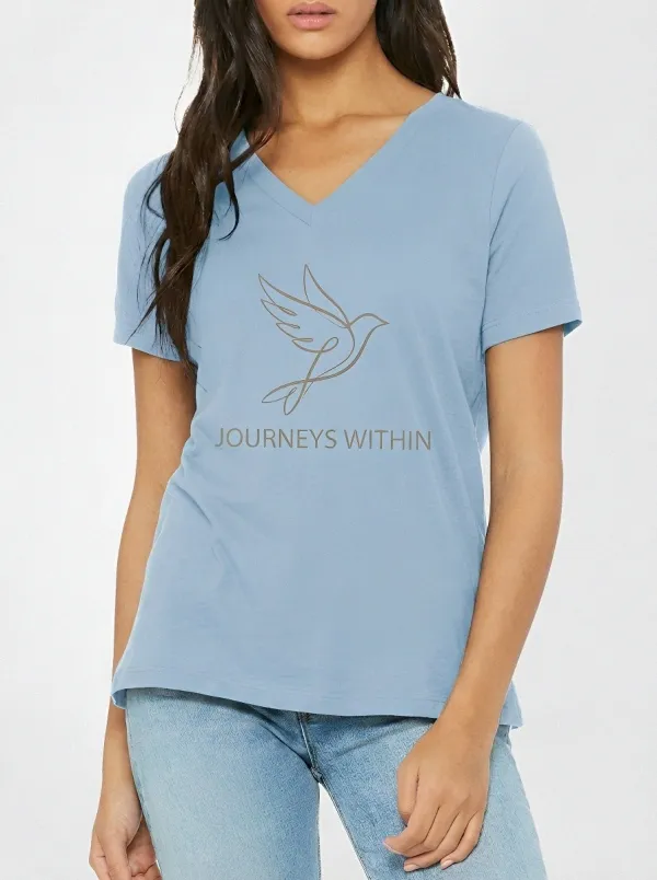 Women's Spiritual Journeys Within Bird Line Art Printed V-neck T-shirt