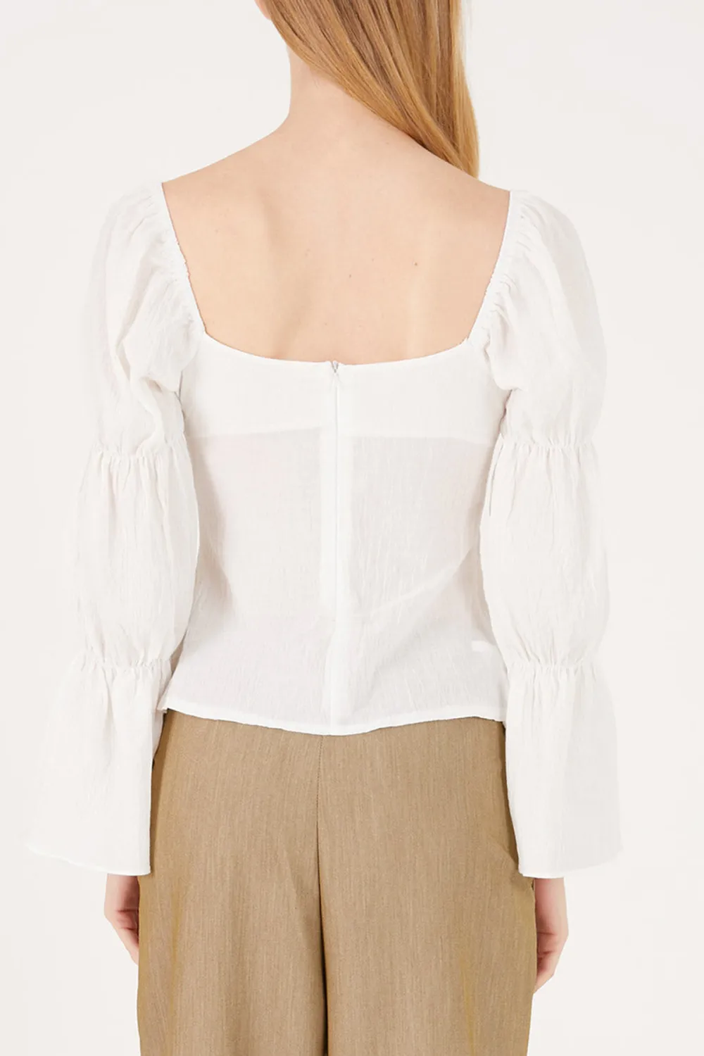 Balloon Sleeve W/ Front Slit Blouse