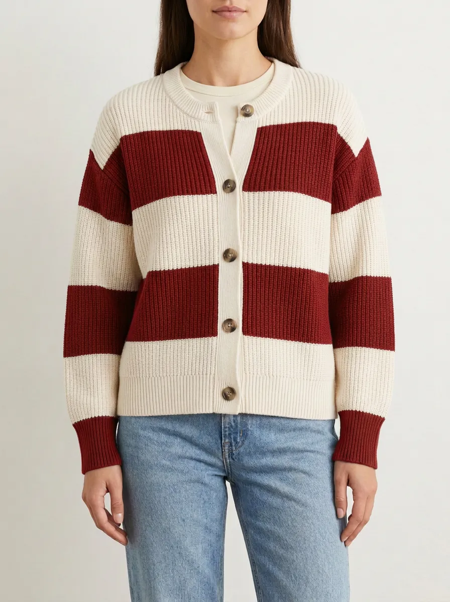 Heritage Textured Rugby Striped Knit Cardigan