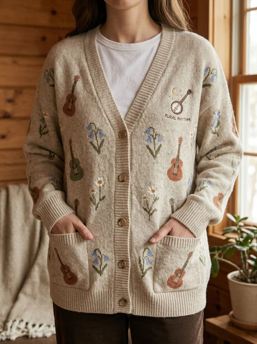 Banjo Floral Women's Country Music Casual Cardigan