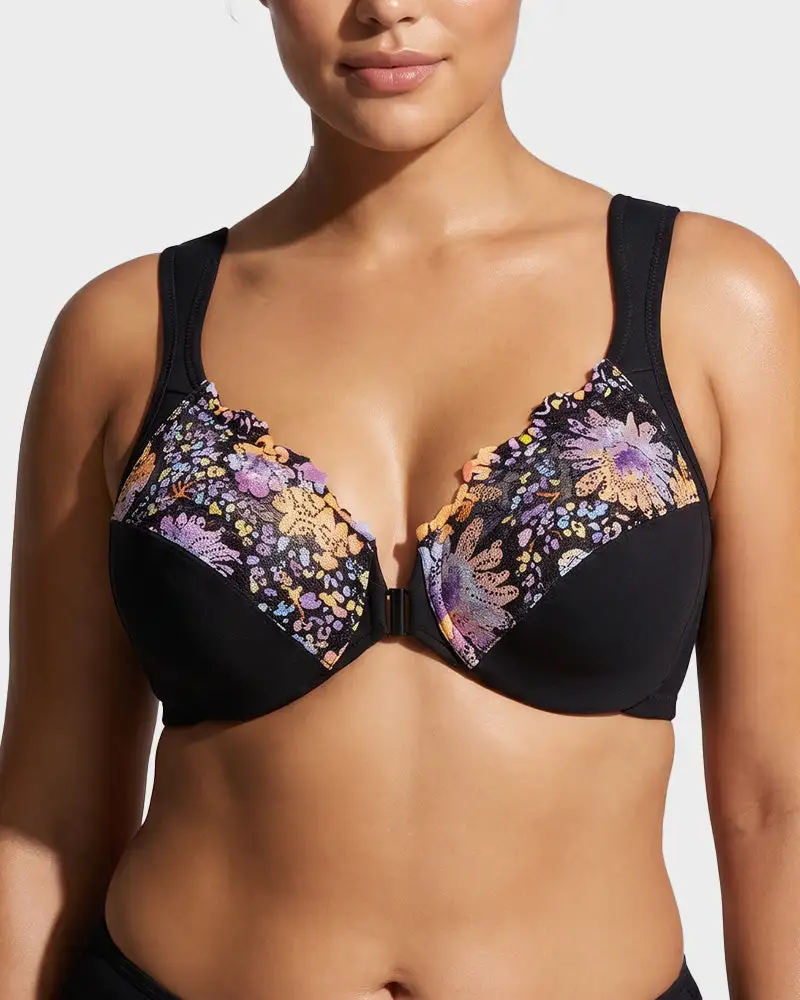 Front-Closure Underwire Print Bra