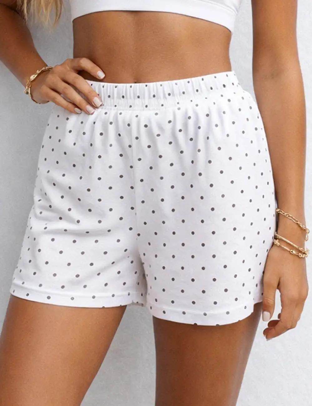 Polka Dot Elastic Waist Pocket Wide Leg Shorts
