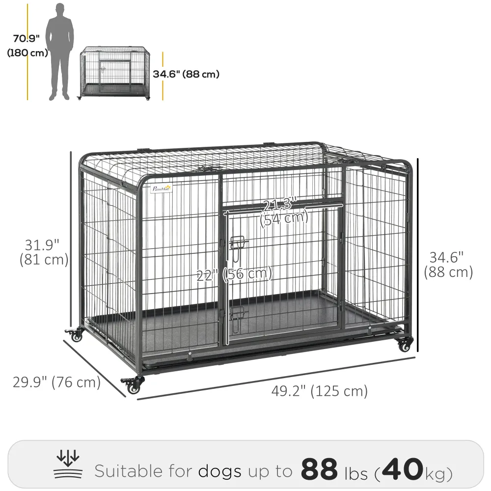 Durable Metal Dog Kennel with Casters, Pet Essential for Mobile Dog Housing and Safety