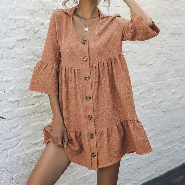 Women's Wrap Three-Quarter-Sleeve Ruffled Summer Dress