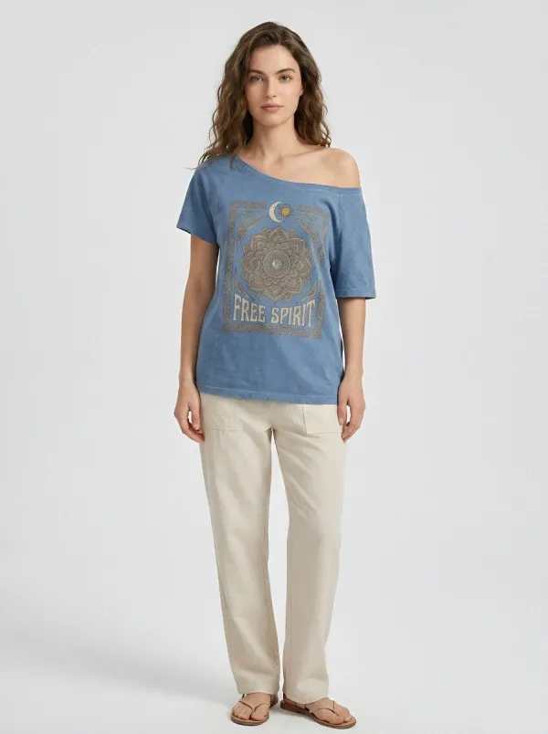 Women's Boho Free Spirit Mandala Moon Sun Printed T-shirt