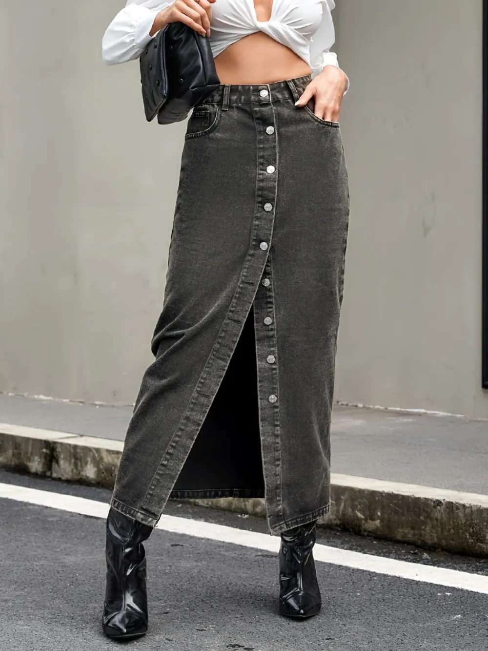 Button Front Shirt Denim Pants
