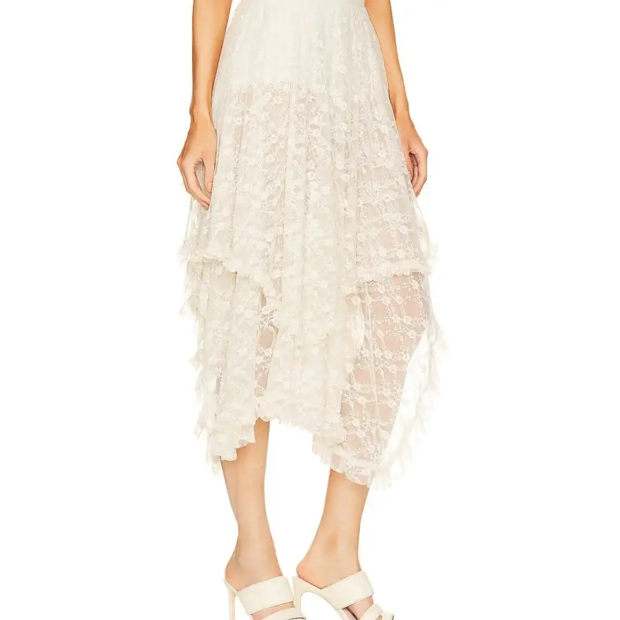 Asymmetrical Lace Midi Skirt