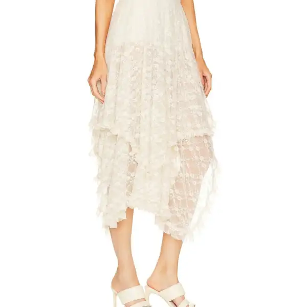 Asymmetrical Lace Midi Skirt