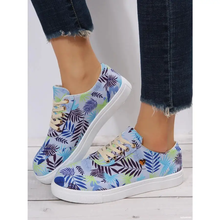 Tropical Leaf Print Canvas Sneakers