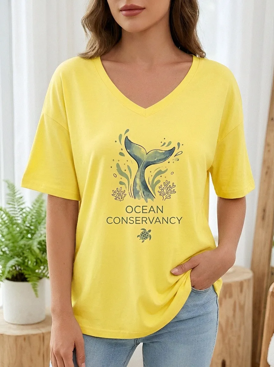 Women's Ocean Lover Whale Tail Turtle Printed T-shirt