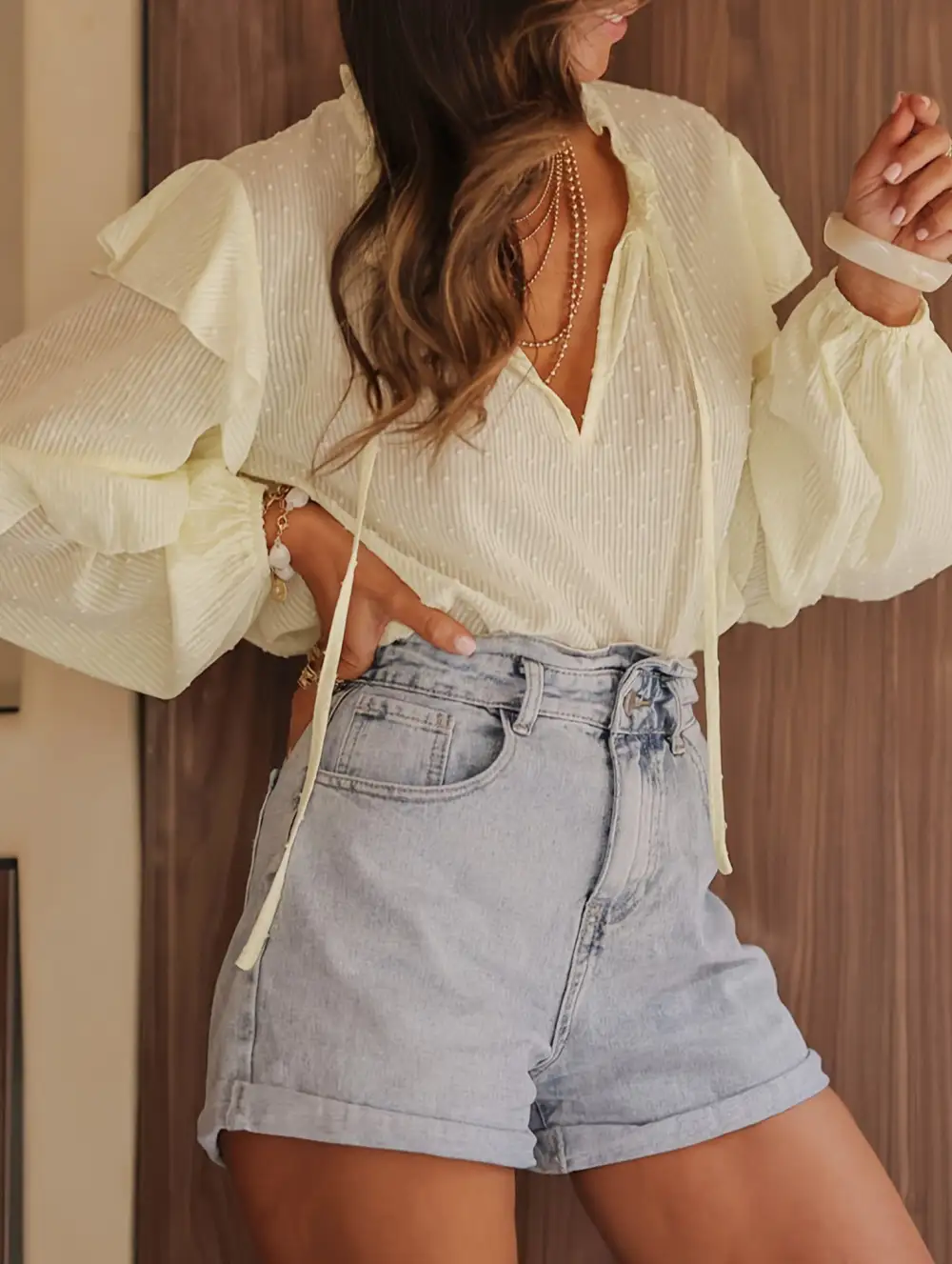 Loose Tie Neck Office Pullover Blouse