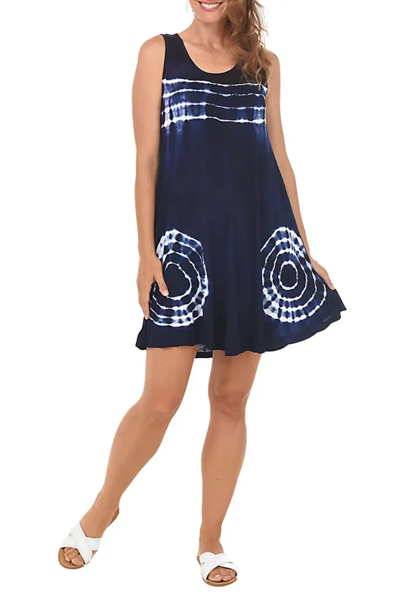 Navy Tie-Dye Sleeveless Dress