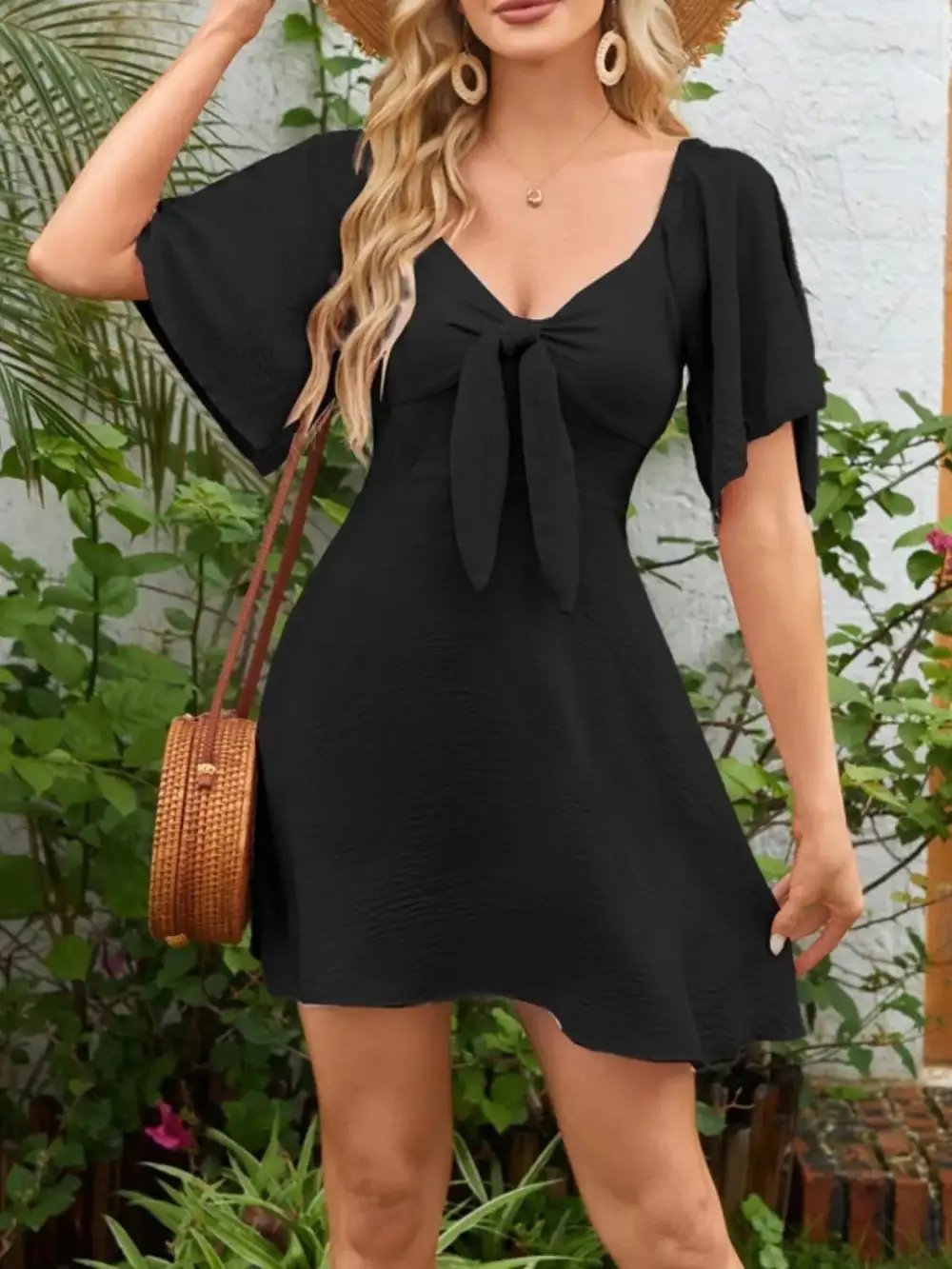 Smocked Flutter Sleeve Mini Dress