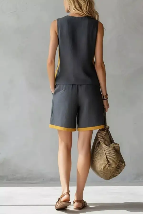 Contrast Trim Tank Shorts Set