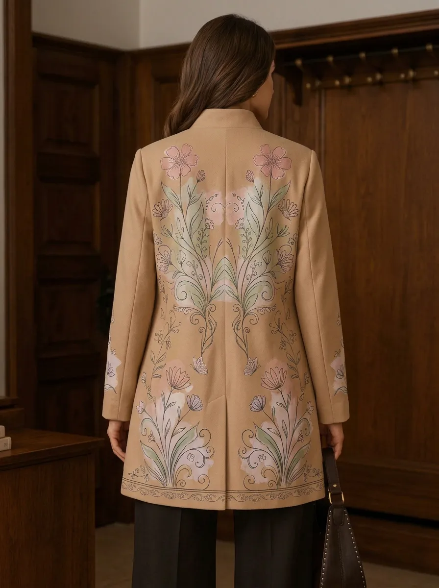 Women's Floral Butterfly Botanical Art Printed Coat