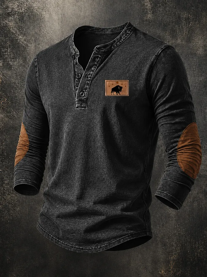 Men'S Casual Western Henry Shirt