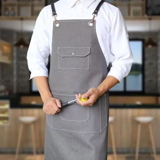 Denim Leather Strap Crossback Kitchen Work Apron