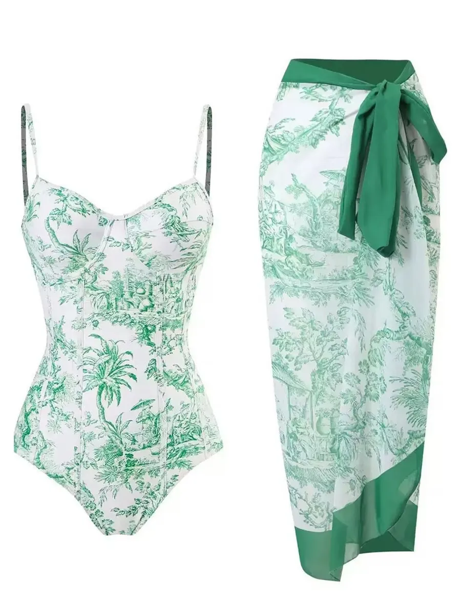 Isla Retro-Print Swimsuit Set