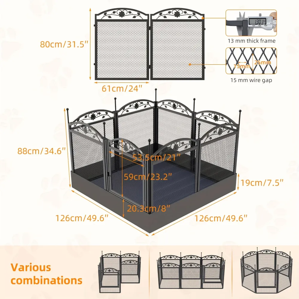 Decorative Metal Dog Playpen with Scroll Design, Pet Enclosure for Indoor Puppy and Dog Management