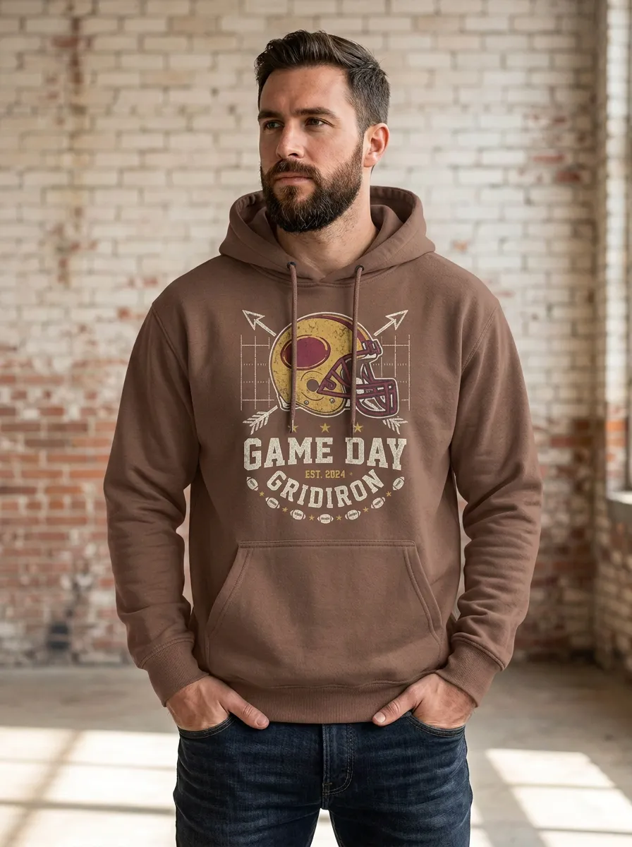 Men's American Football Lover Game Day Gridiron Helmet Printed Hoodie
