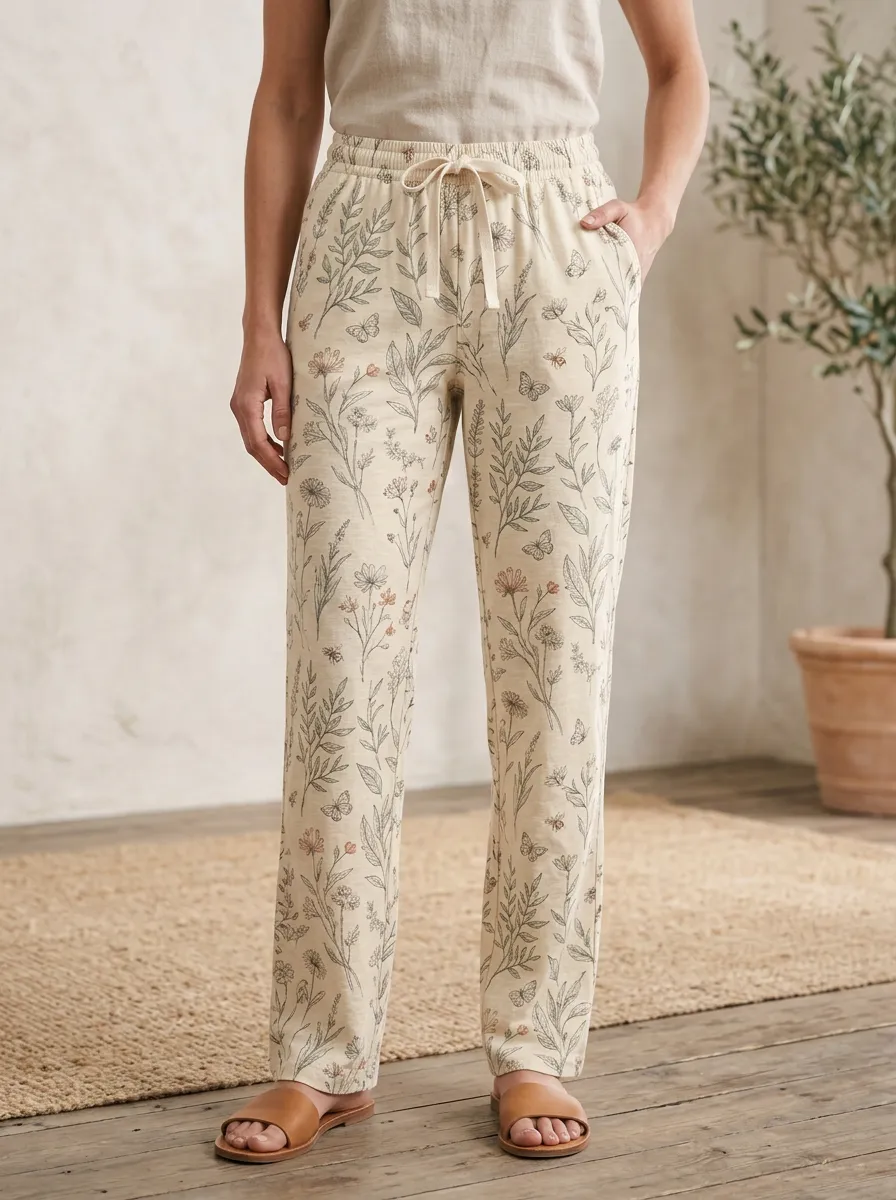 Women's Botanical Butterfly Floral Printed Lounge Pants