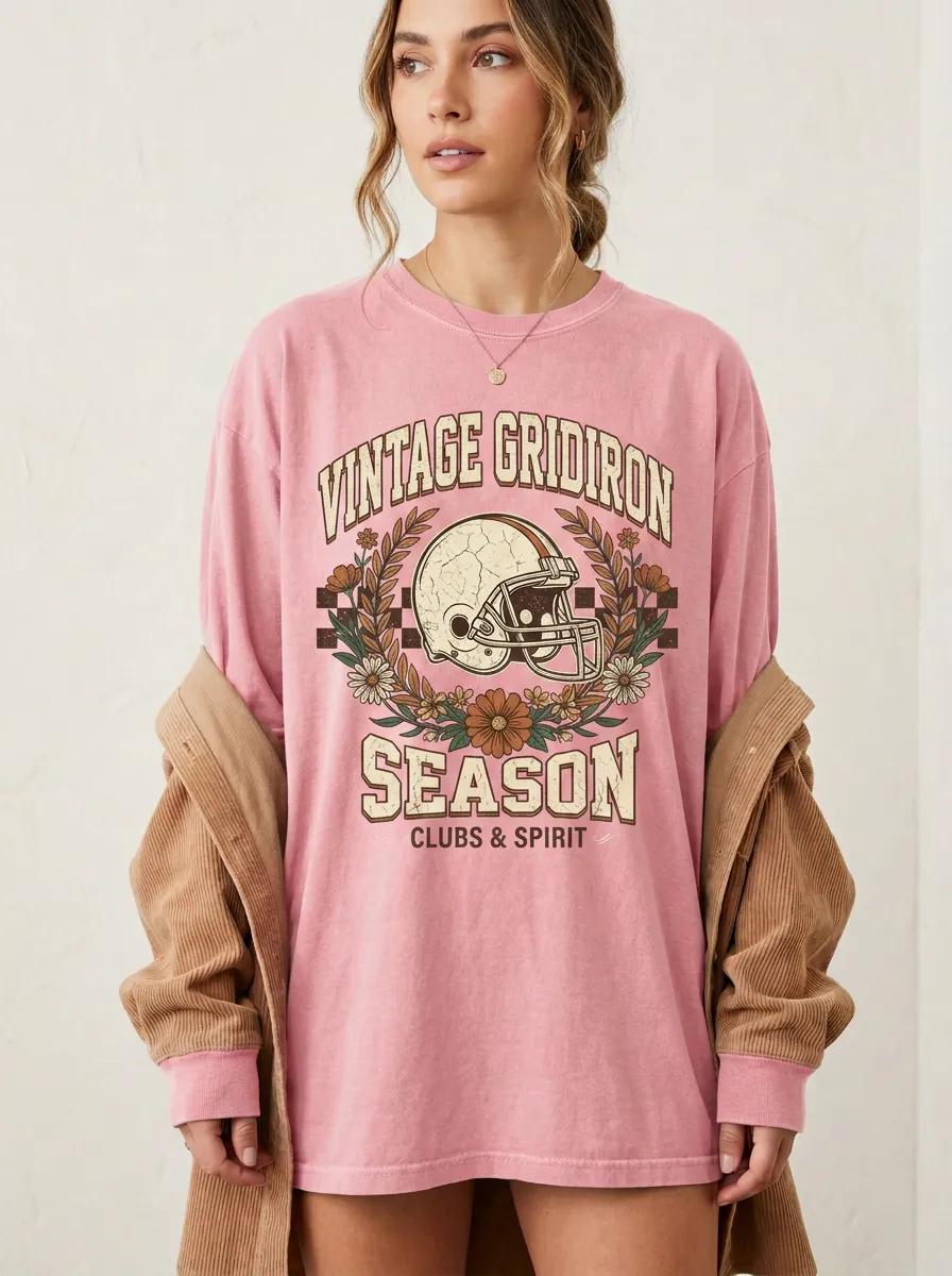 Women's Football Lover Vintage Gridiron Floral Graphic Sweatshirt