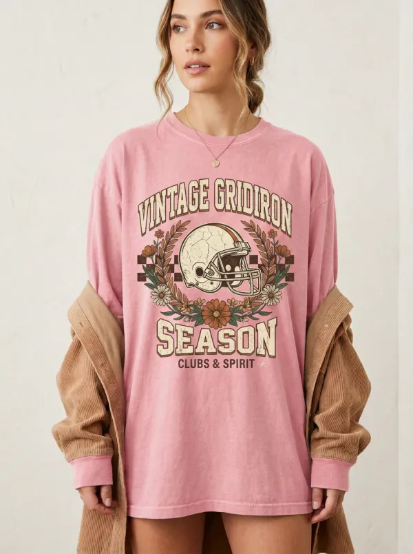 Women's Football Lover Vintage Gridiron Floral Graphic Sweatshirt