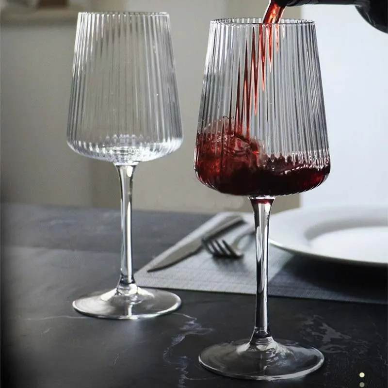 Ribbed Stemmed Wine Glasses