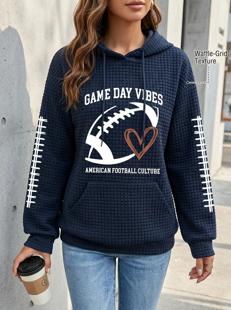 Women's Gridiron Day Heart Grid Waffle Hoodie