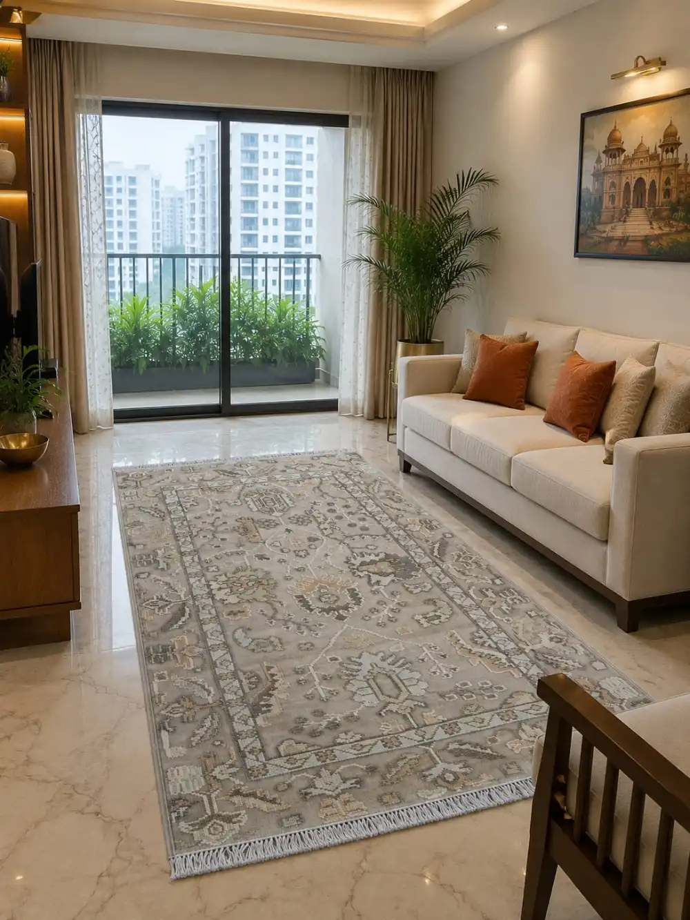 Hand Knotted Oushak Inspired Persian Inspired Wool Area Rug