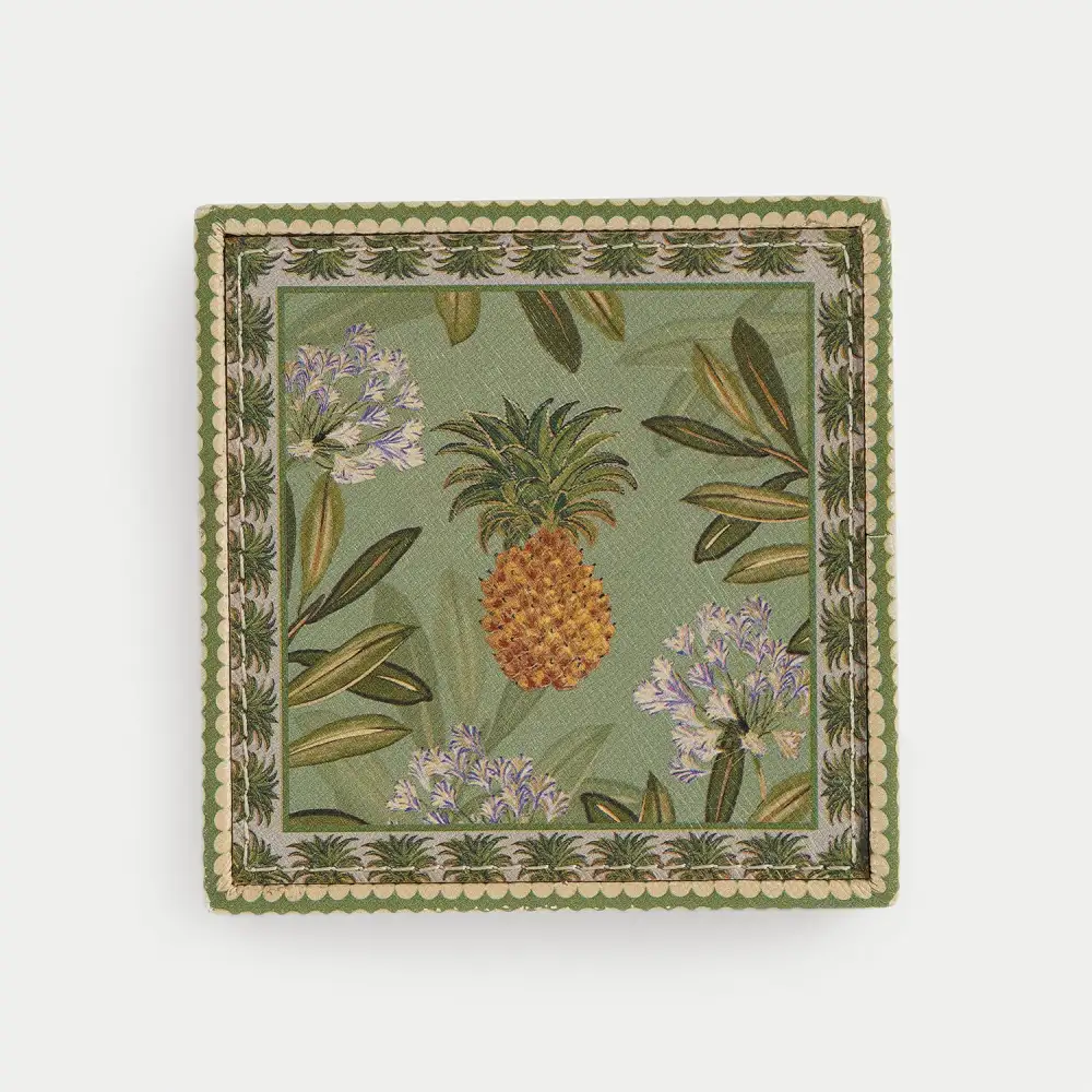 Green Pineapple Faux Leather Coaster Set