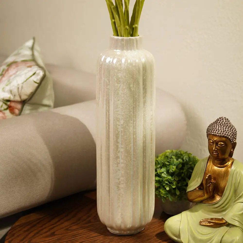 Ivory Tall Ribbed Vase