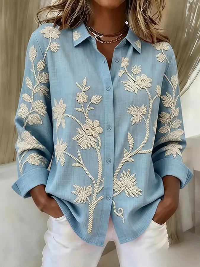 Women's Casual Color-Blocked Print Shirt