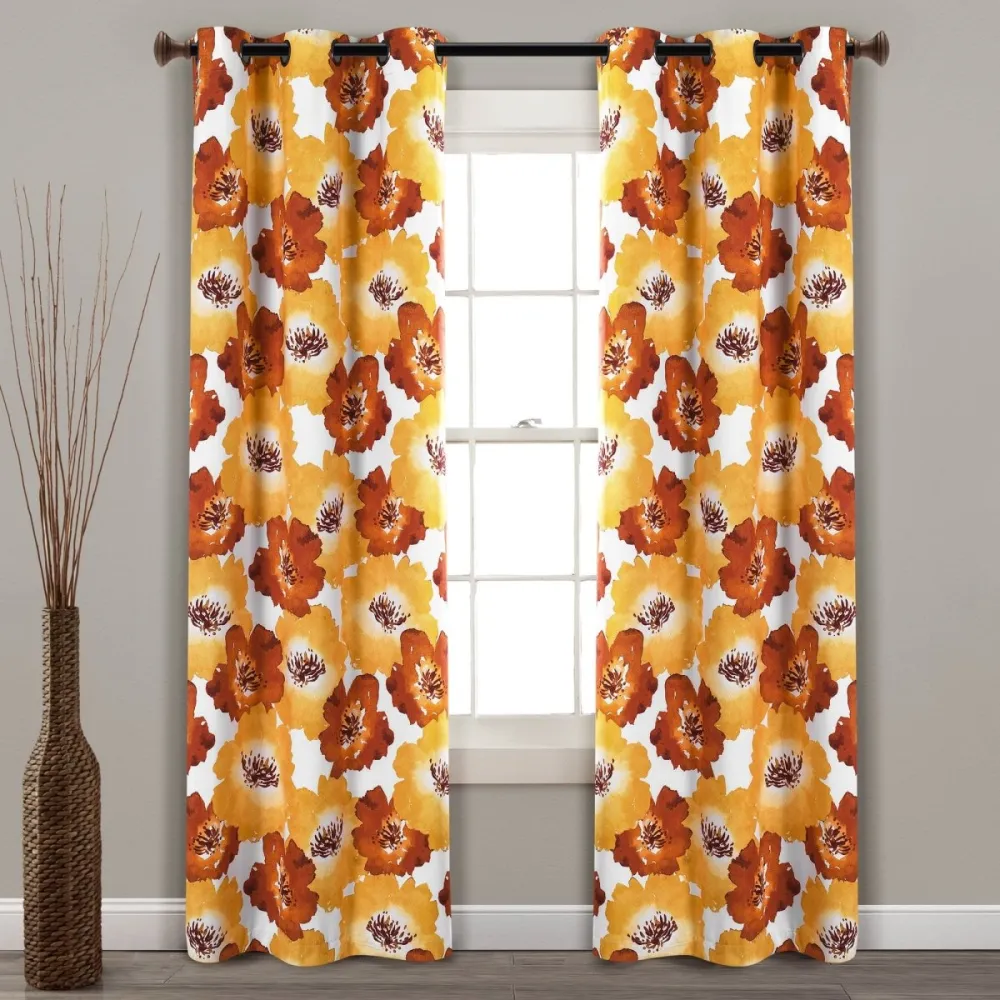 Farmhouse Floral Full Blackout Grommet Curtain Panel Set