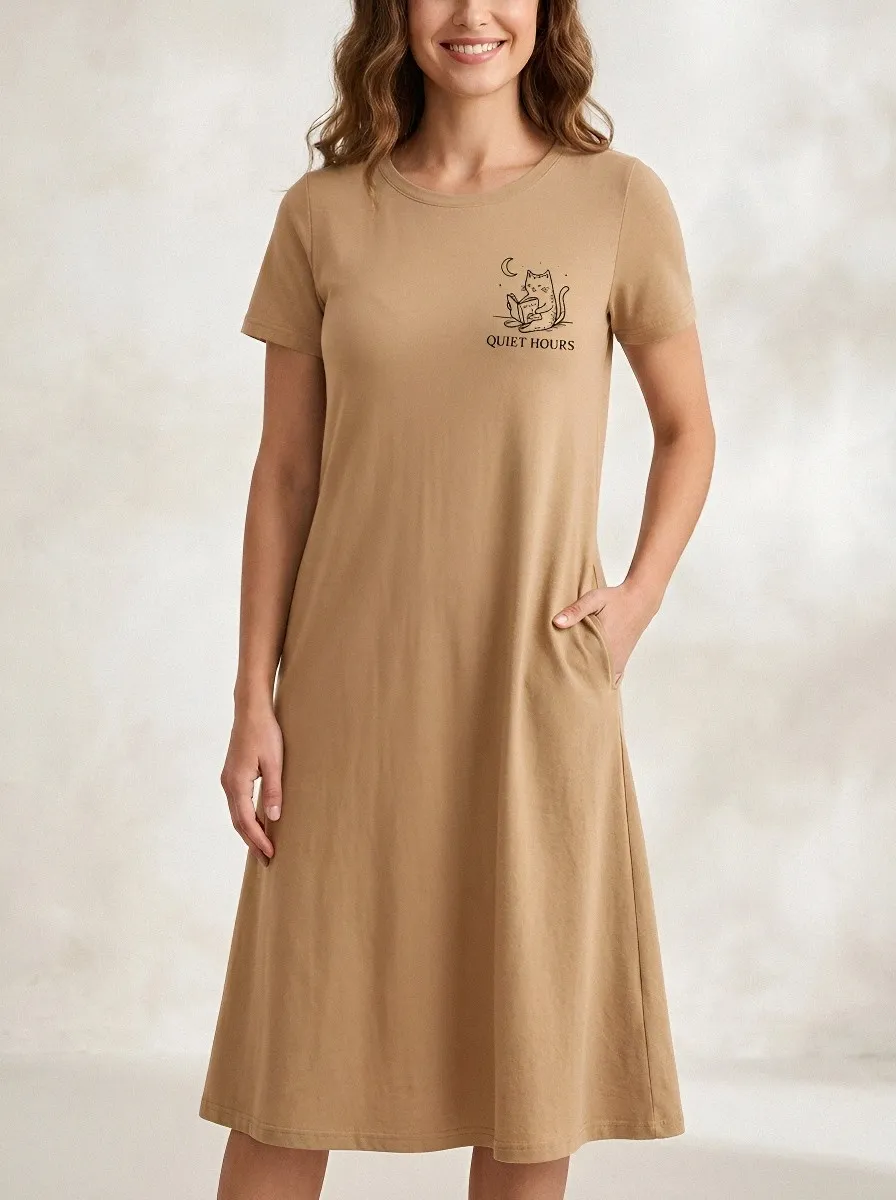 Book Lover Cat Reading Quiet Hours T-Shirt Dress