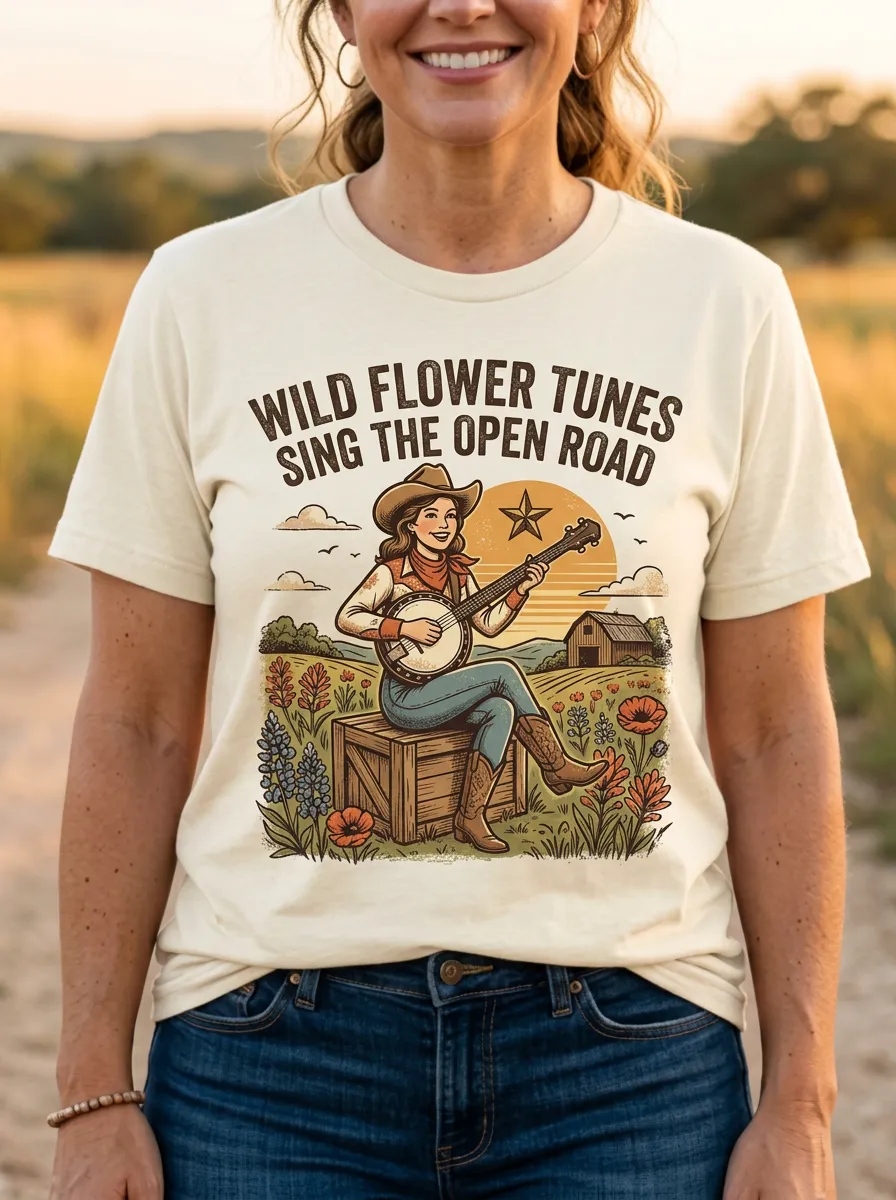 Banjo Cowgirl Women's Country Music Casual T-Shirt