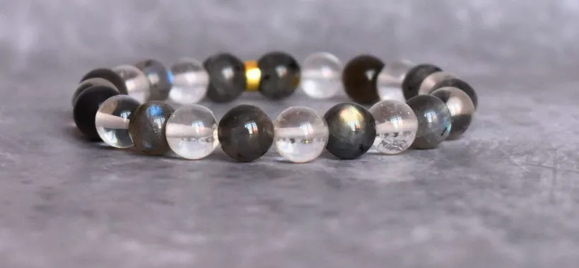 Pisces Zodiac Clear Quartz Labradorite Bead Bracelet