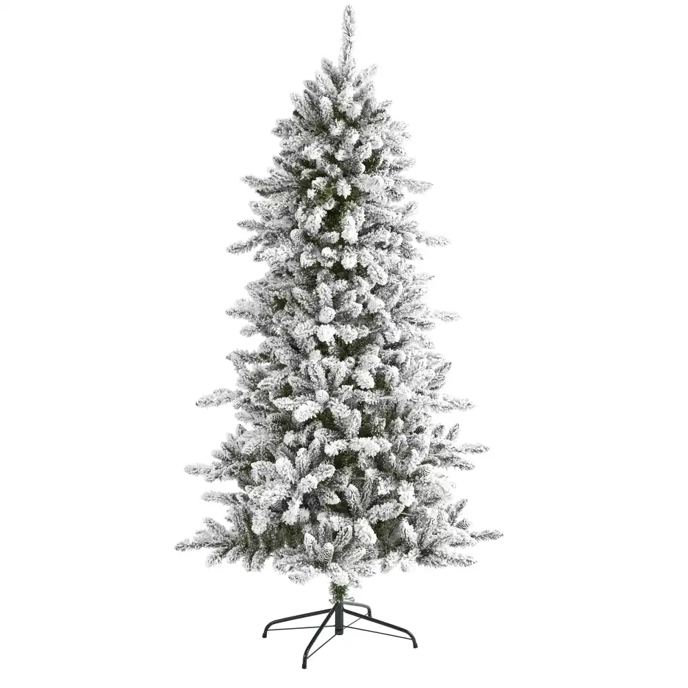 Flocked Livingston Fir Artificial Christmas Tree with Pine Cones and Bendable Branches Botanical Accent