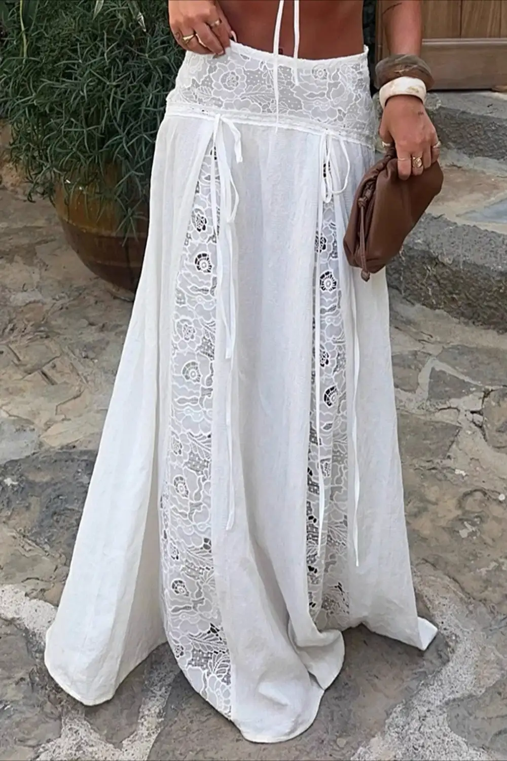 Casual Lace Ribbed Woven Skirt