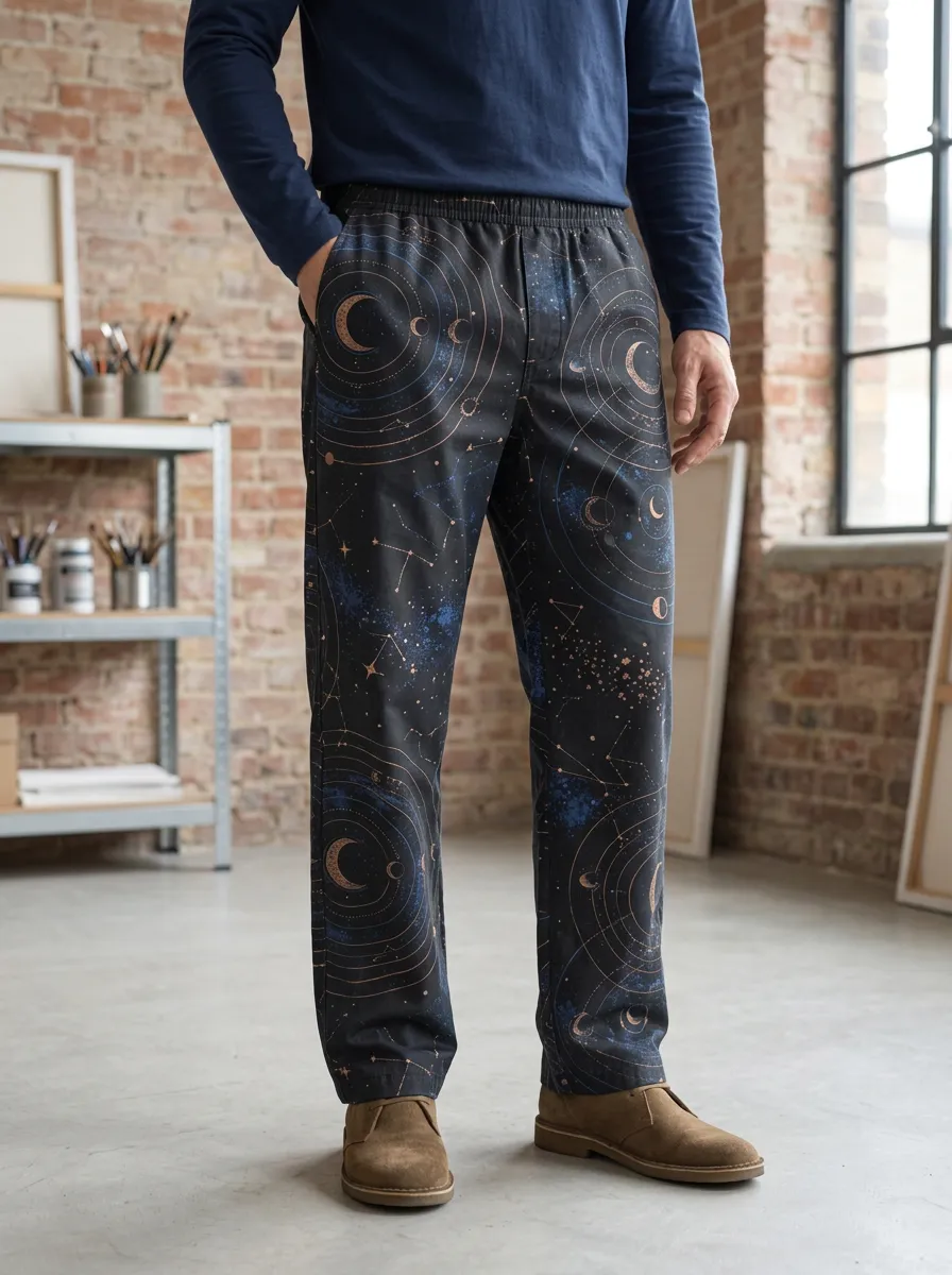 Men's Astronomy Lover Celestial Moon Stars Printed Pants