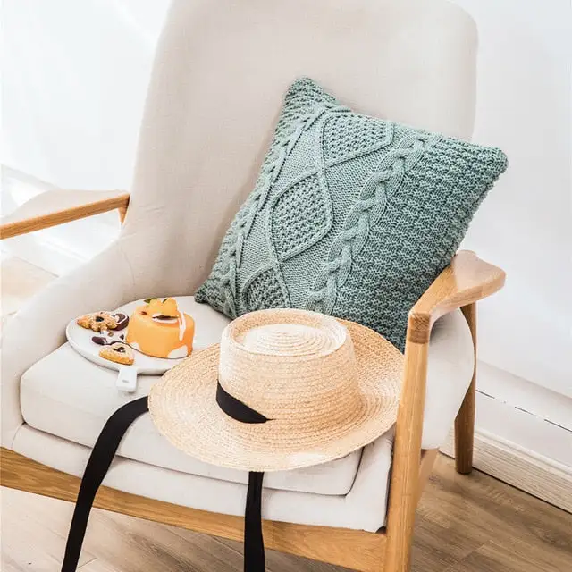 Knitted Square Cotton Decorative Throw Blanket