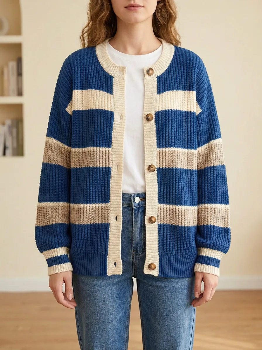 Rugby Striped Button Front Cardigan