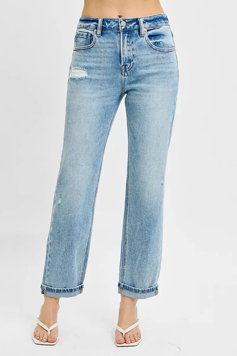 Full Size High Rise Ankle Boyfriend Distressed Jeans Plus Size