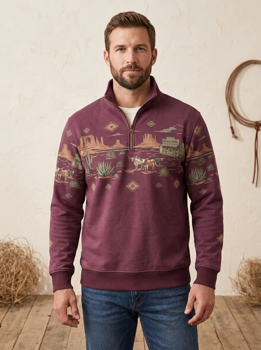 Men's Western Cowboy Desert Quarter-Zip Sweatshirt