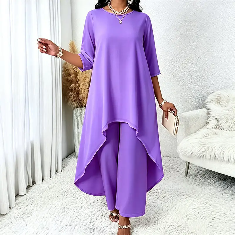 Women's Chic Asymmetrical Top & Wide-Leg Pants Set