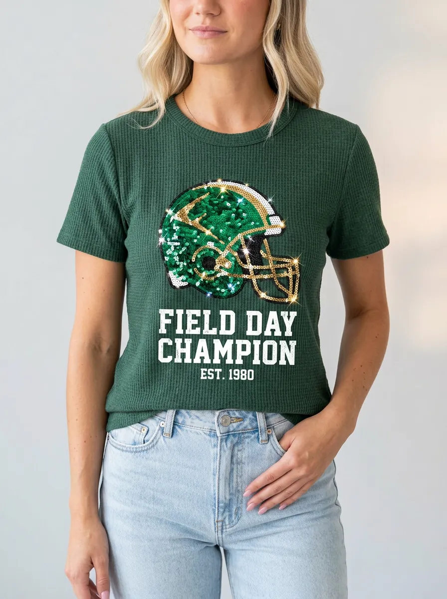 Women's Dynamic Helmet Football Ball Crew Neck Graphic T-Shirt