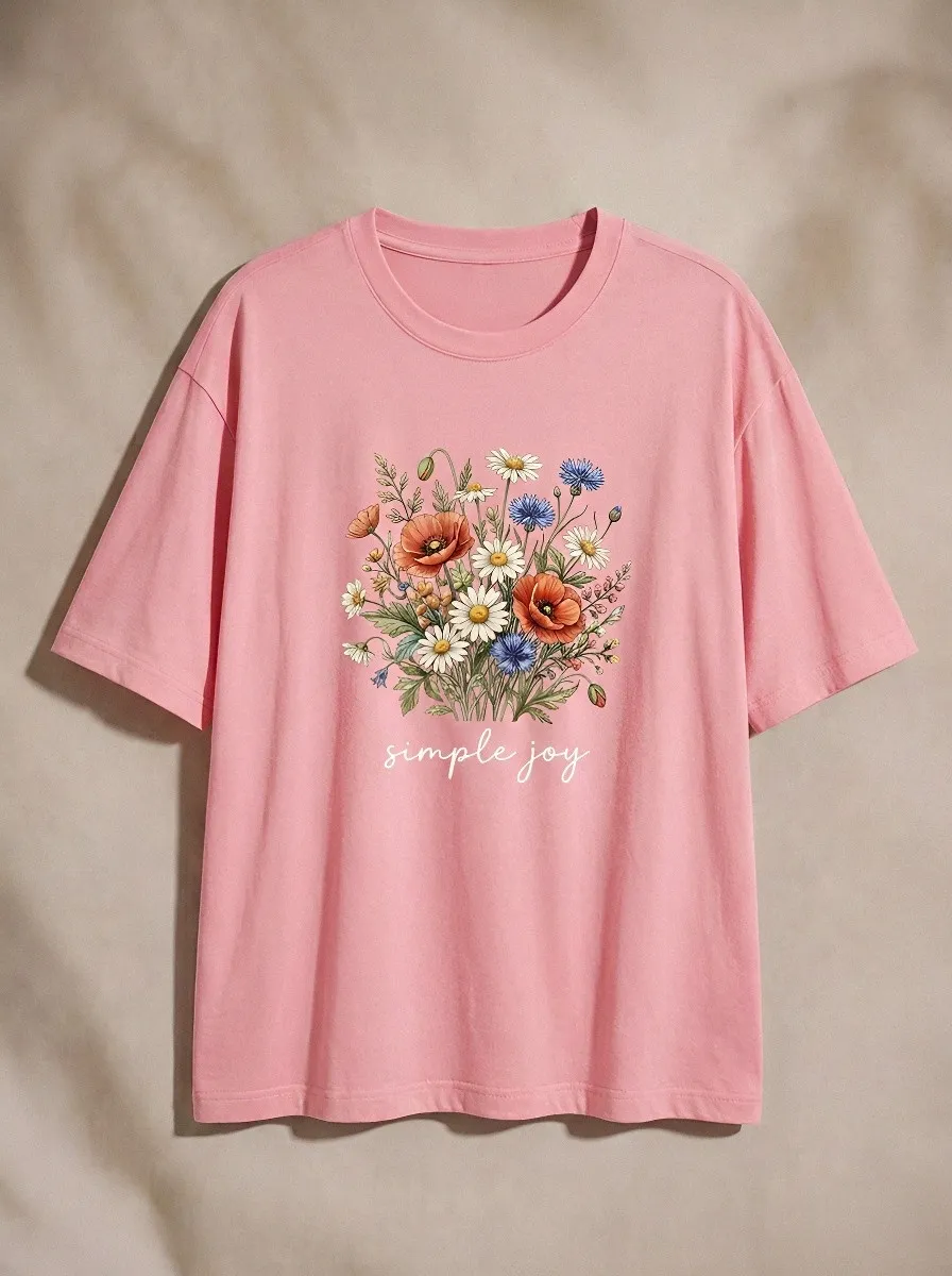 Women's Floral Lover Simple Joy Wildflower Bouquet Printed T-shirt