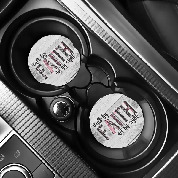2 Pcs Faith Quote Car Cup Coasters