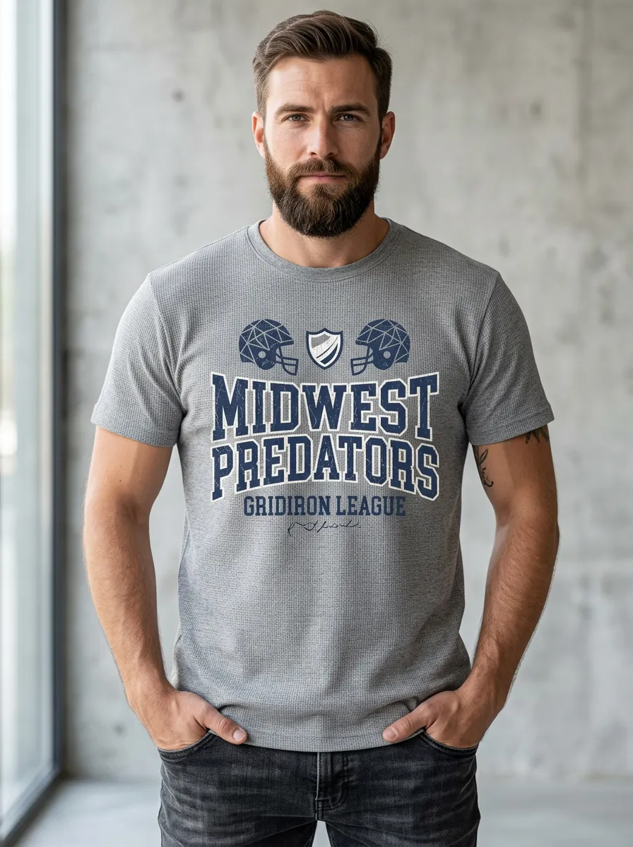 Men's Midwest Predators Football Helmet Printed T-shirt