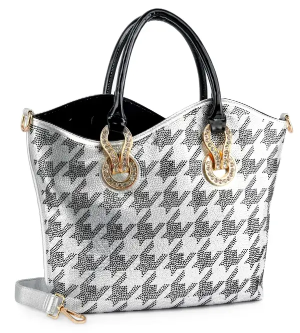 Houndstooth Rhinestone Design Tote Bag